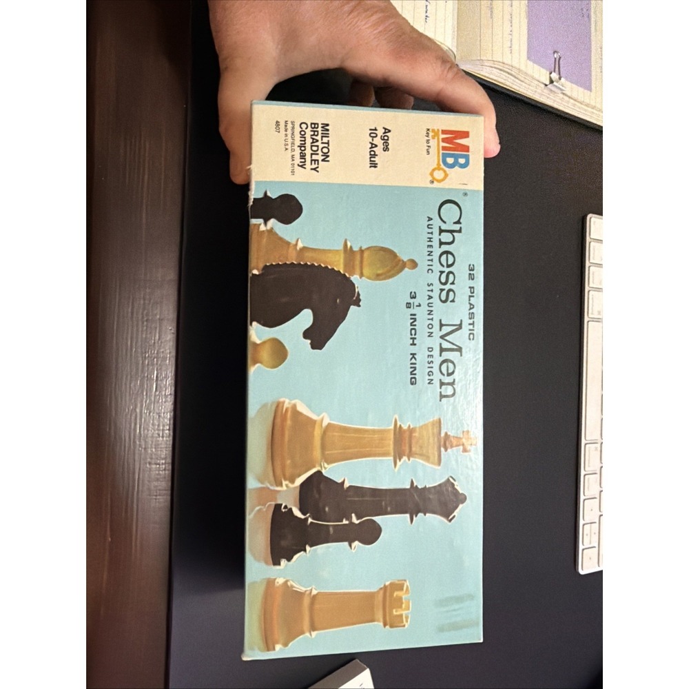 Vintage 1969 Milton Bradley Plastic Chess Men White and Black New Sealed!